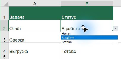 Выпадающий список со статусами задачи